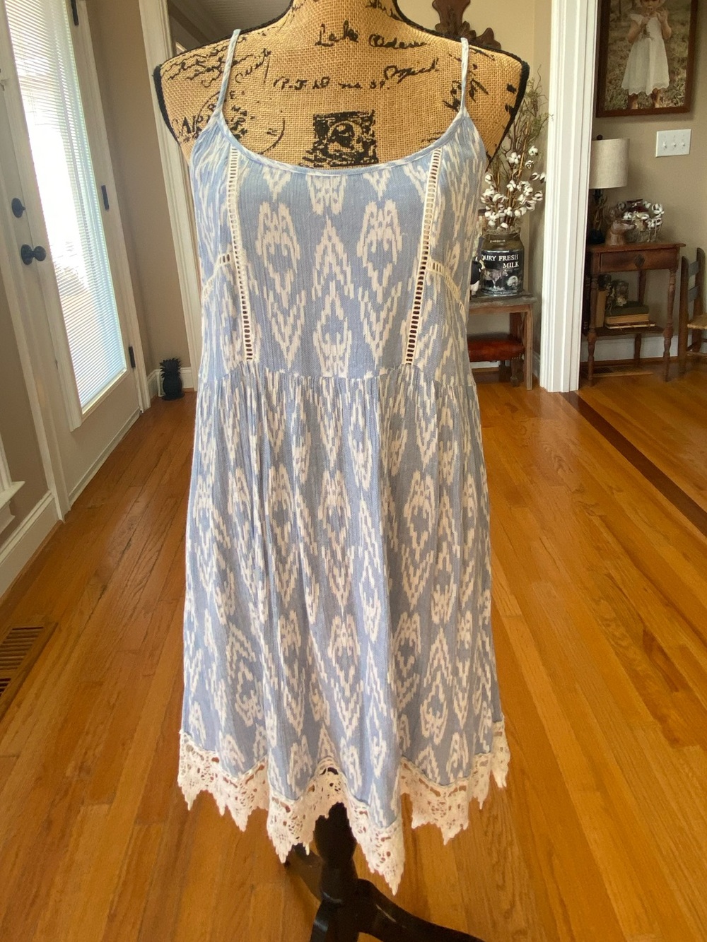 Socialite brand blue and white ikat print sundress